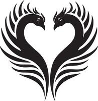two black phoenixes in the shape of a heart vector