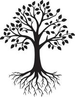 a black and white illustration of a tree with roots vector