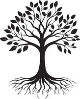 a black and white illustration of a tree with roots vector