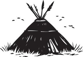 an illustration of a teepee with a bird on it vector