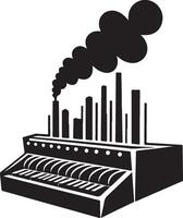 a black and white image of a factory with smoke coming out of it vector