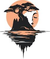 a tree with a woman's face and a moon in the background vector