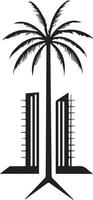 a palm tree and two buildings with a palm tree in the middle vector