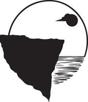 a black and white logo of a cliff with a moon in the sky vector
