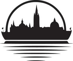 a silhouette of a city skyline with a river in the background vector