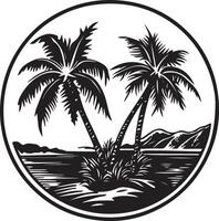 a black and white image of palm trees in a circle vector