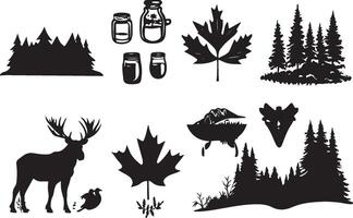 a set of silhouettes of animals and trees vector