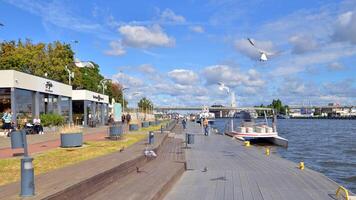 Szczecin, Poland. 14 September 2024. Landscape view and ships on the Odra River from Chrobry Boulevard. photo