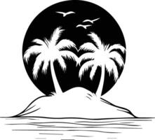 tropical island with palm trees and birds illustration vector