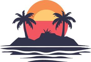 tropical island with palm trees and sunset vector
