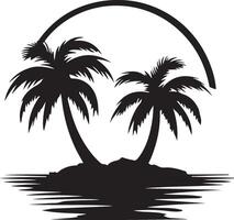 palm trees on an island silhouette vector