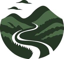 a green and white mountain road in the middle of a circle vector