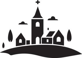 church icon with cross and trees on hill vector