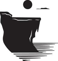 a black and white silhouette of a cliff with water vector
