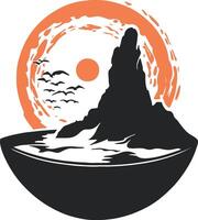 a logo for a restaurant with a mountain and birds vector