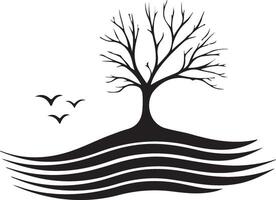 a tree with a bird flying over it vector