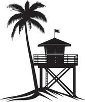 a silhouette of a lifeguard tower with palm trees vector
