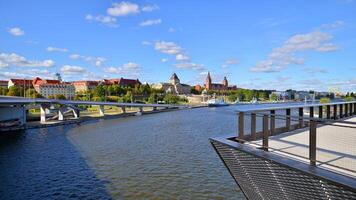 Szczecin, Poland. 14 September 2024. View of Chrobry Shafts and the Oder river. photo