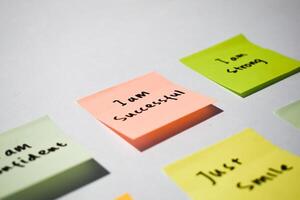 I am successful on sticky notes. Motivational words for personal development, inspirational handwriting. Isolated background photo