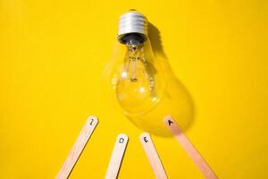 stick of ice cream with the words Idea and lightbulb. Motivational quotes, optimism, positive words. Isolated on background photo