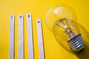 stick of ice cream with the words Idea and lightbulb. Motivational quotes, optimism, positive words. Isolated on background photo