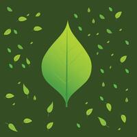flat design of leaves. around the leaves there are small leaves like a fallen leaf pattern. with a green background vector