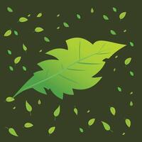 flat design of leaves. around the leaves there are small leaves like a fallen leaf pattern. with a dark green background. makes the design look good vector
