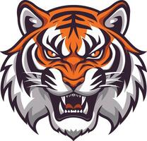 An angry tiger head with an orange and black stripe vector