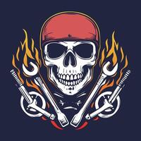 Skull with wrenches and fire vector