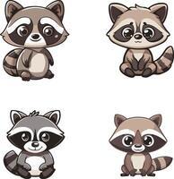 Four raccoons in different poses vector