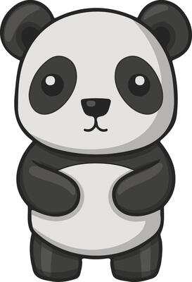 A cartoon panda bear standing with its arms crossed