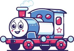 Cartoon train with smiling face on white background vector