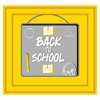 Back to school text in chalkboard element with light bulb and pen educational elements. Flat modern illustration vector