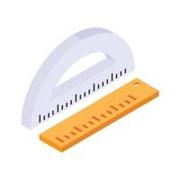 A protractor with ruler, isometric icon of geometry and mathematical measurement vector
