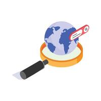 A magnifying glass over a globe, symbolizing global search and discovery icon vector