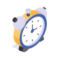 Time management and punctuality, icon of alarm clock in isometric style vector