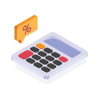 A calculator with a percentage sign, concept icon of mathematical calculations and finance vector