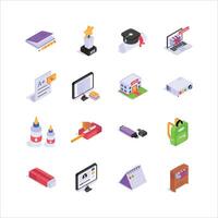 An isometric icons set of education, perfect for projects related to learning, school, and knowledge. vector
