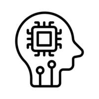 Head with microprocessor chip, concept icon of brain chip, ai brain vector