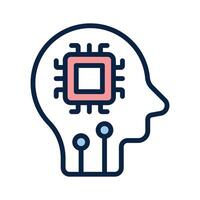 Head with microprocessor chip, concept icon of brain chip, ai brain vector