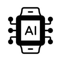 A smartwatch with a chip, symbolizing wearable AI technology for daily use vector