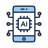 A mobile phone with processor, representing artificial intelligence in mobile applications vector