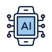A smartwatch with a chip, symbolizing wearable AI technology for daily use vector