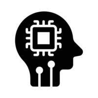Head with microprocessor chip, concept icon of brain chip, ai brain vector