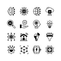 Modern icons representing various aspects of artificial intelligence, perfect for websites, presentations vector