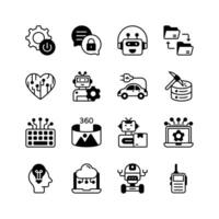 Artificial intelligence, robotics, and automation icons. Ideal for websites, presentations, and marketing materials. vector