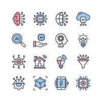 Modern icons representing various aspects of artificial intelligence, perfect for websites, presentations vector