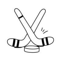 Puck with stick, trendy icon of ice hockey, ready to use vector