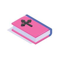 Plus sign on a book, christianity book in isometric style vector