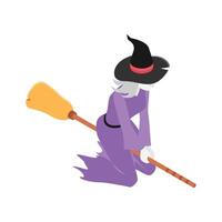 Witch flying on a broomstick, halloween isometric icon vector